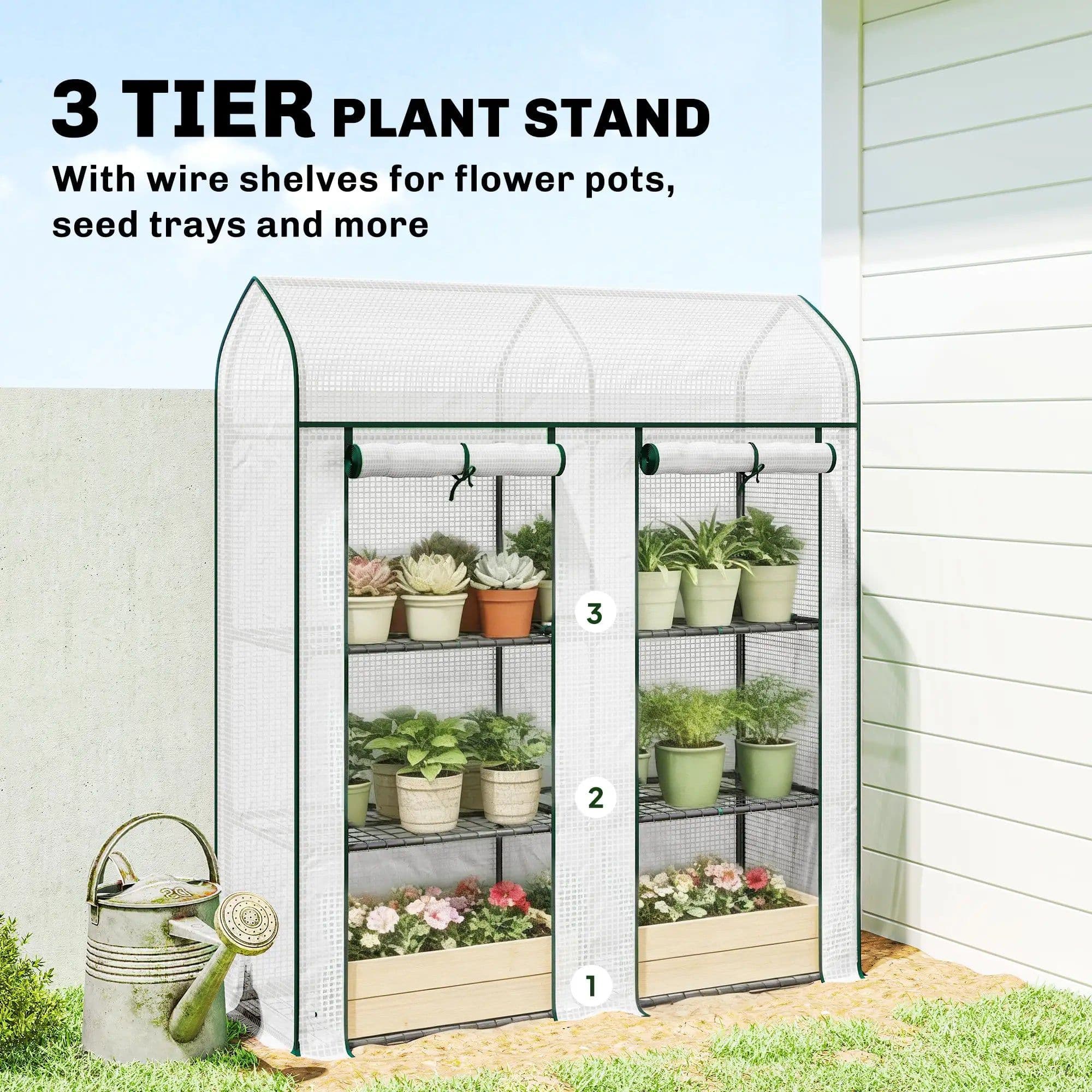 image-Garden Bed Mini Greenhouse - White, Steel, 65" Tall