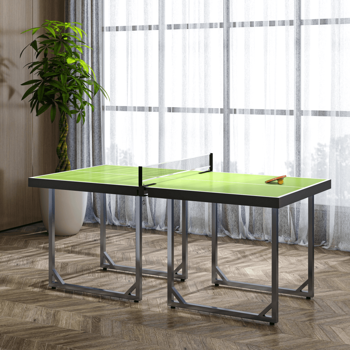 image-HOMCOM Foldable Indoor Tennis Table with Net - 182cm Green