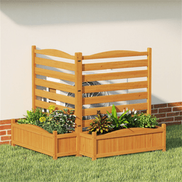 image-2-Panel Fir Wood Privacy Fence with Planter Boxes, AC/Trash Can Screen Yellow