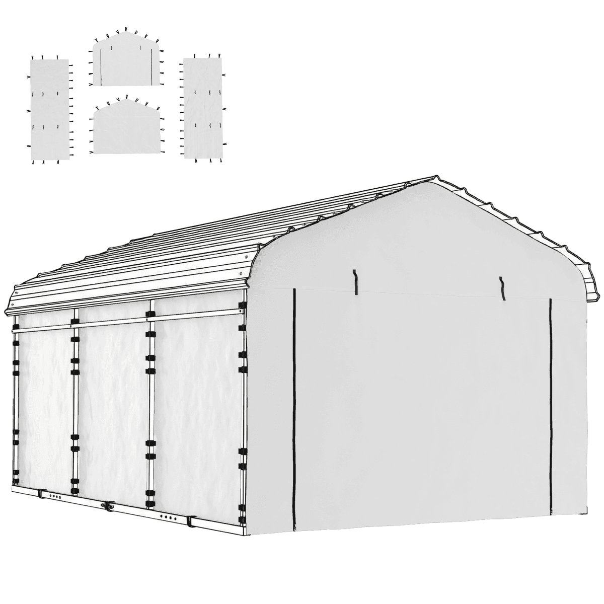 image-Carport Sidewall Panel - White, UPF50+ PE Fabric, Fits Most 12'x20' Carports