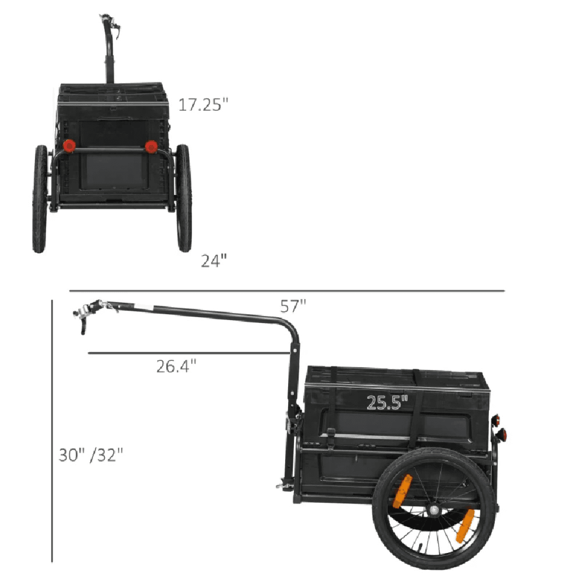 image-Bicycle Cart - Black, 17.25 Gallon Cargo, Reflective, Foldable