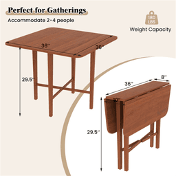 image-Space-Saving Round Corner Dining Table, Walnut Natural Wood Foldable