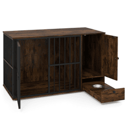 image-Coffee 2-in-1 Crate End Table with Pull-Out Feeder, Small & Medium Dogs