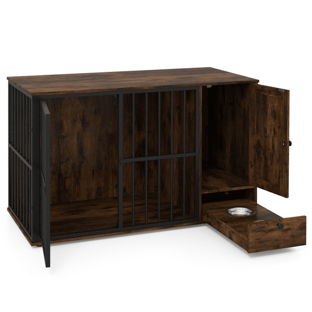 image-Coffee 2-in-1 Crate End Table with Pull-Out Feeder, Small & Medium Dogs