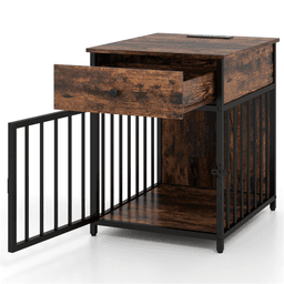 image-Multi-Functional Dog Crate End Table - Black+Brown, Charging Station, 25 lbs Small Dogs