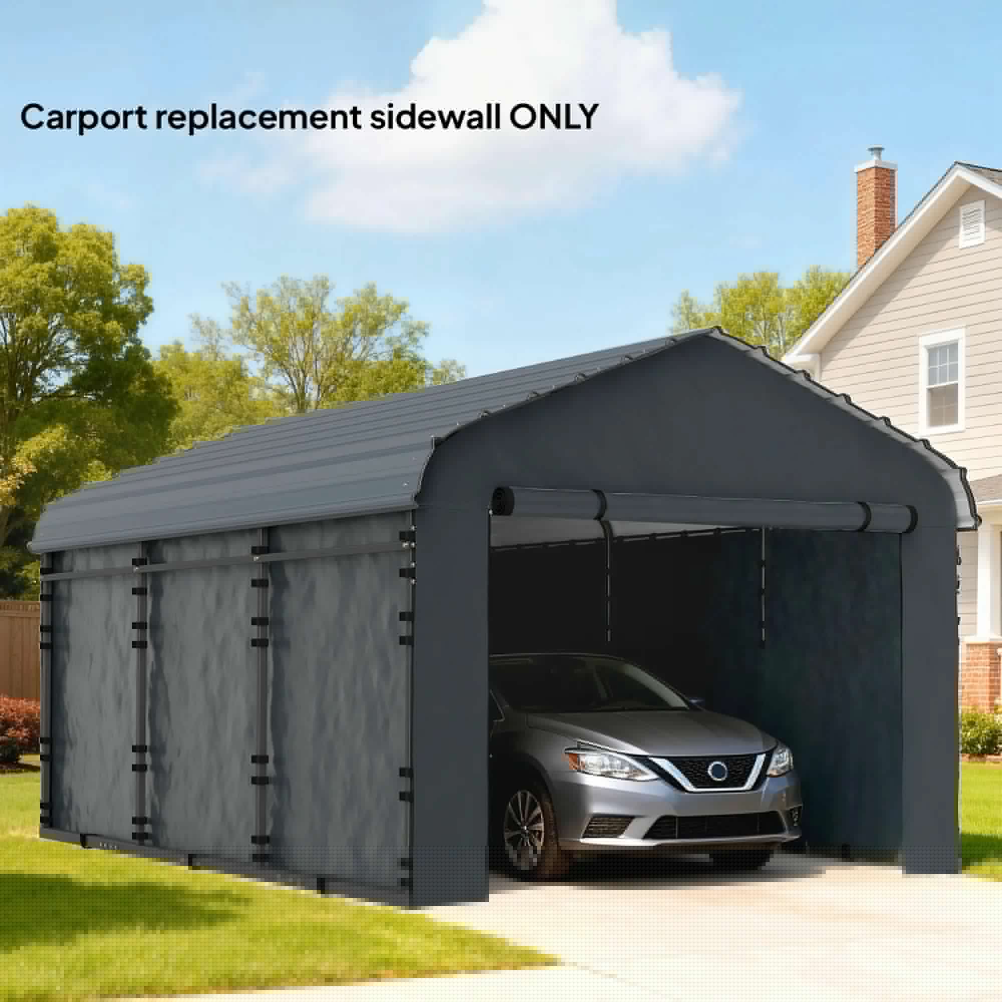 image-Carport Replacement Sidewall Panel - Dark Gray, PE Fabric, 4 Panels