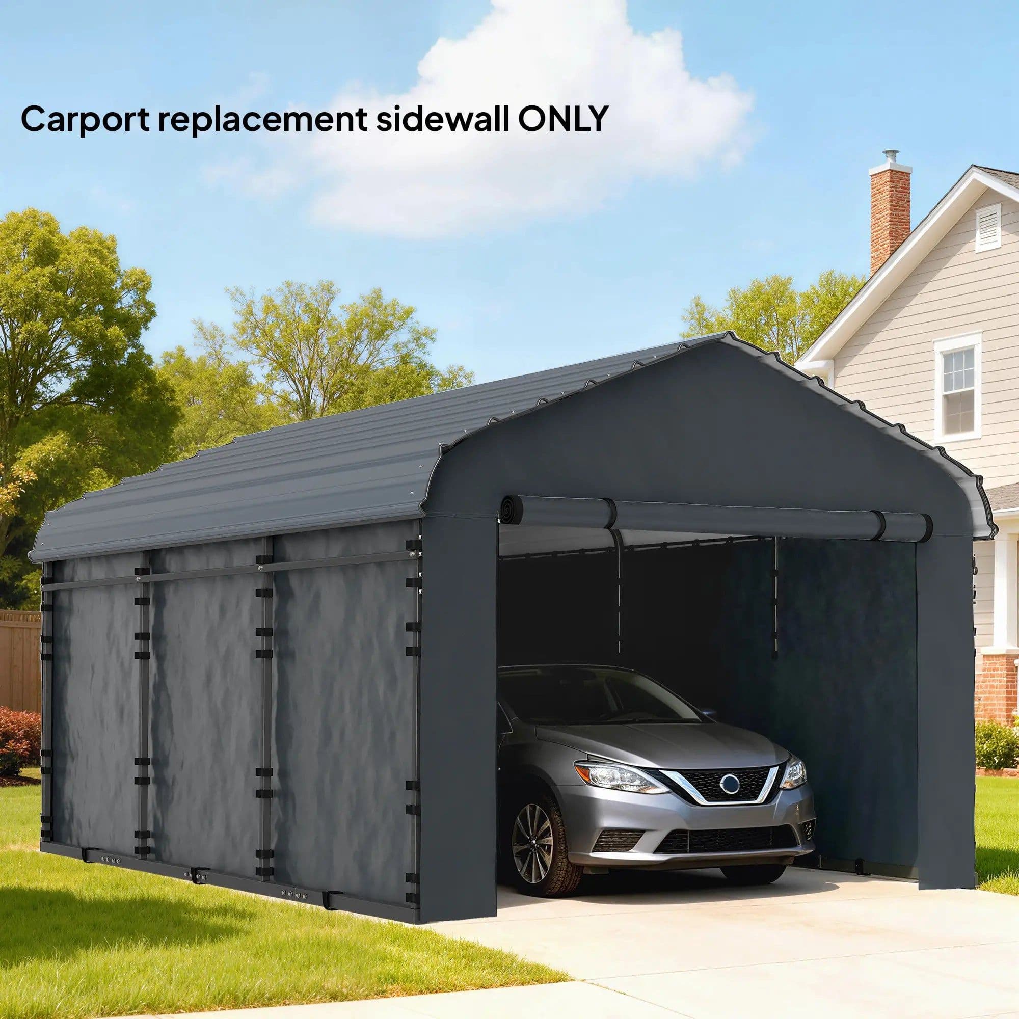 image-Carport Replacement Sidewall Panel - Dark Gray, PE Fabric, 4 Panels