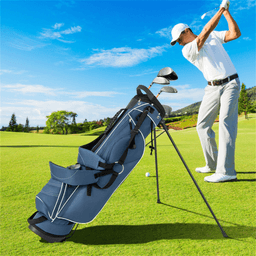 image-Lightweight Blue Golf Stand Bag, 3-Way Dividers, Polyester, 4 Zipper Pockets