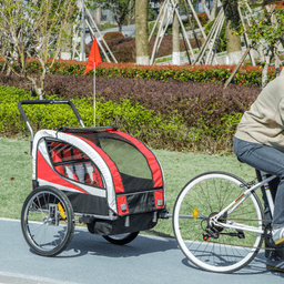 image-HOMCOM 2 Seat Child Bike Trailer - Red Steel Frame