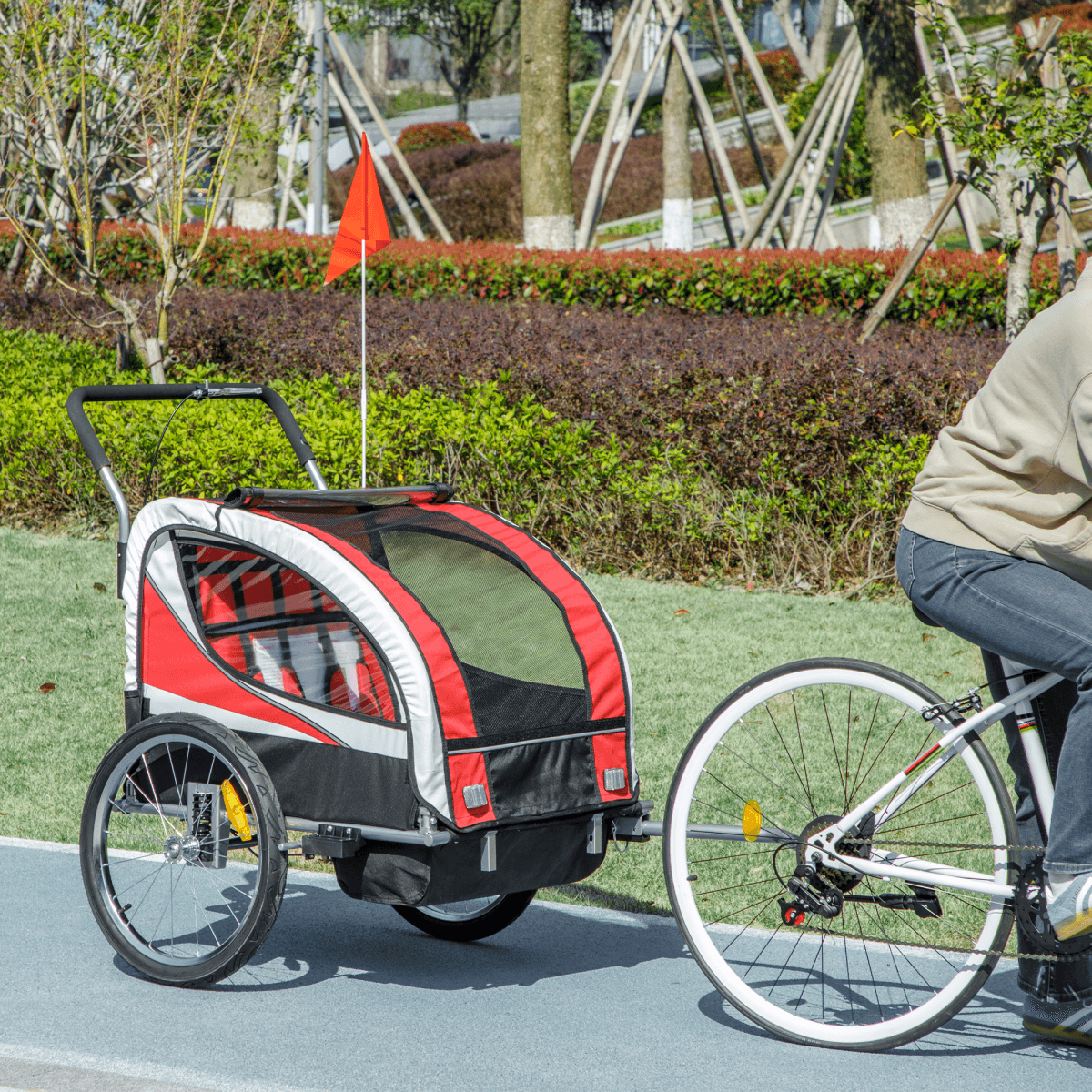 image-HOMCOM 2 Seat Child Bike Trailer - Red Steel Frame