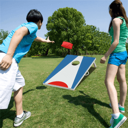 image-Cornhole Board Set - 3'x2' with 8 Bean Bags Blue+Red+White, Portable Outdoor Game