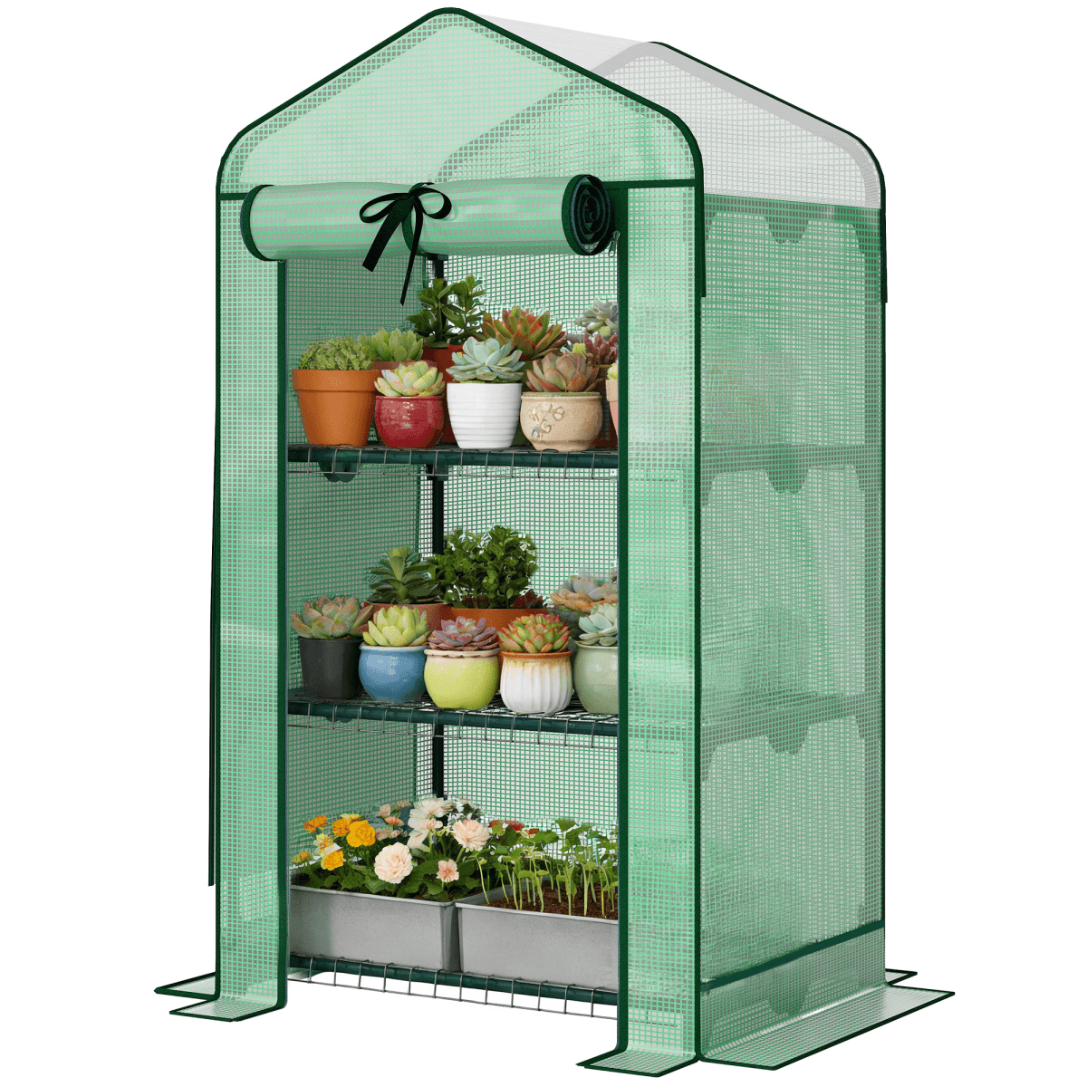image-Garden Bed Mini Greenhouse - Green/Dark Green, 27.6"W x 50"H
