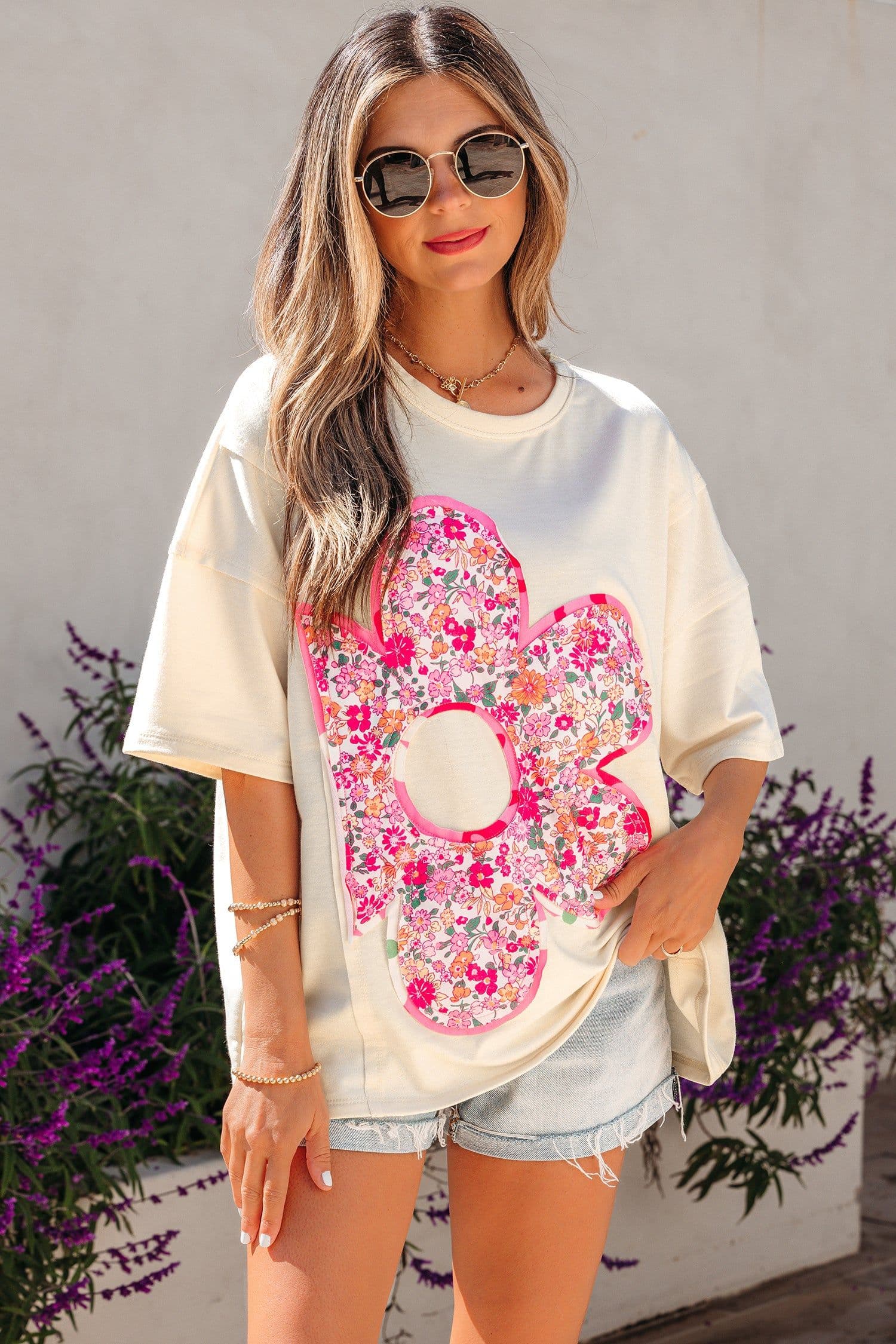 image-Jet Stream Floral Patched Oversized Tee