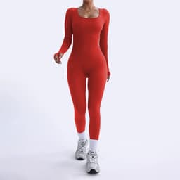 image-Threaded Square Collar Buttocks Slim Jumpsuit