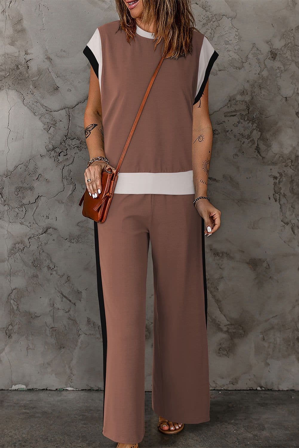 image-Strawberry Pink Color Block Two-Piece Set