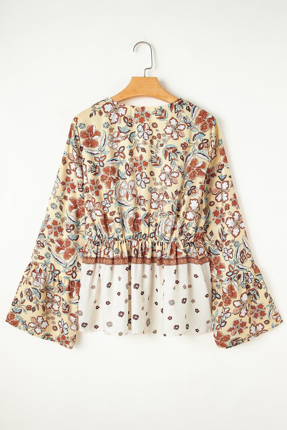 image-Yellow Floral Bell Sleeve Blouse With Peplum