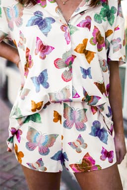 image-Multicolour Butterfly Pattern Short Sleeve Shirt Pajamas Set