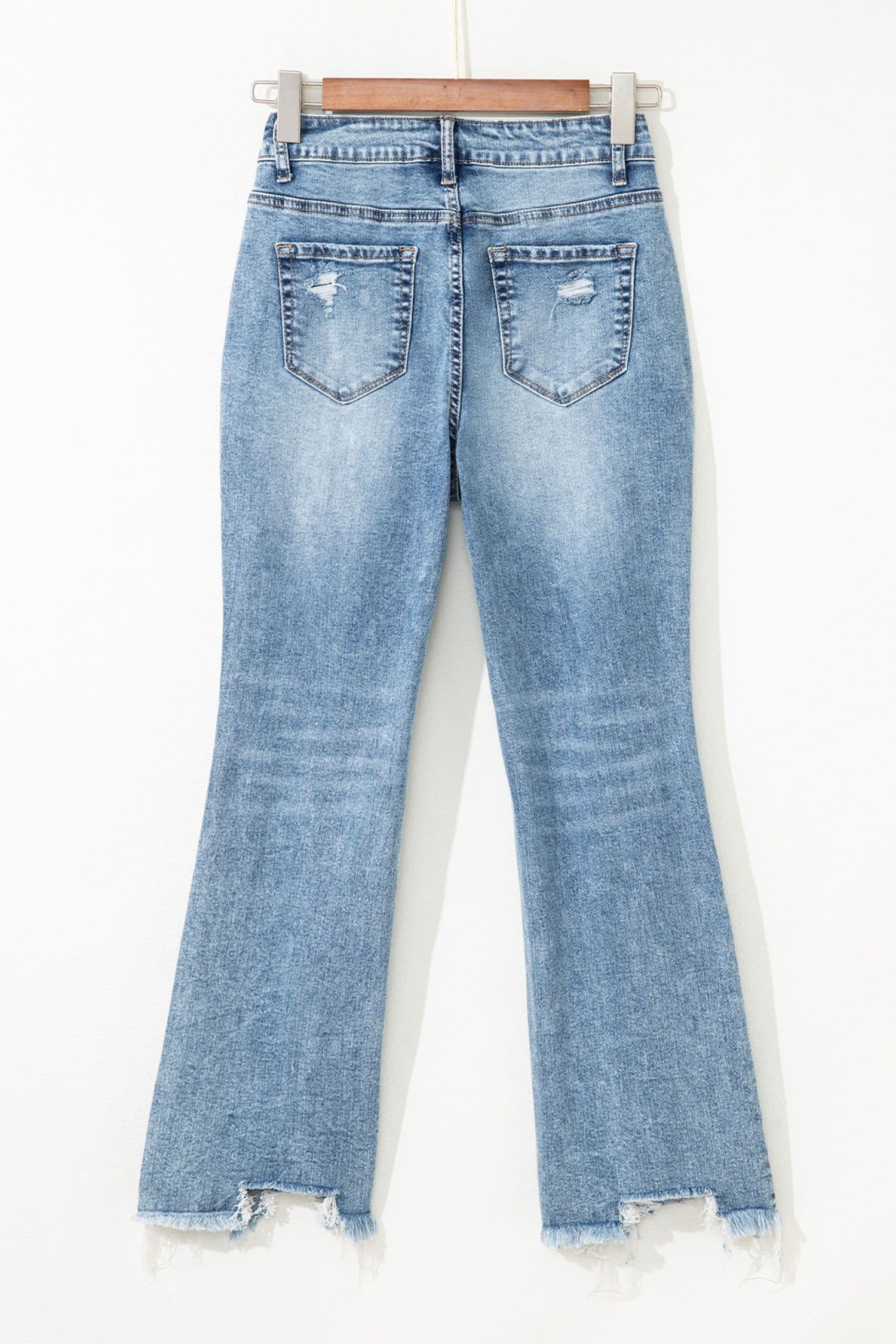 image-Myosotis Ripped Knee Fit Flare Jeans - Raw Hem