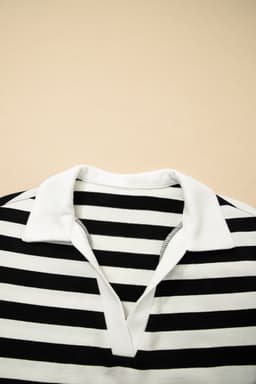 image-Black Stripe Collar V Neck Ruffled Short Sleeve Blouse