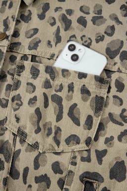 image-Khaki Retro Leopard Print Seam Detail Button Down Denim Jacket