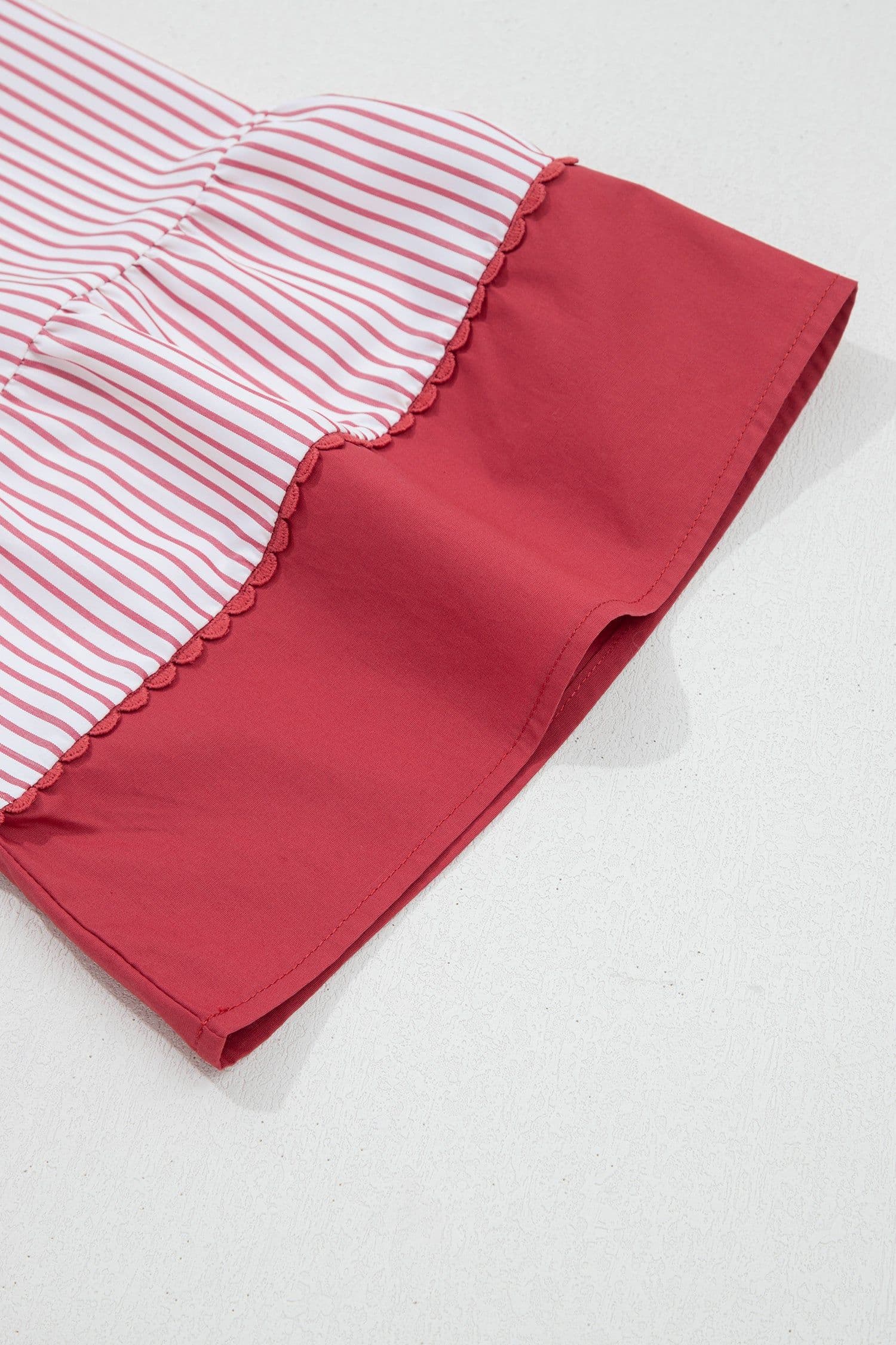 image-Red Stripe Plus Size Ruffled Hem Midi Dress