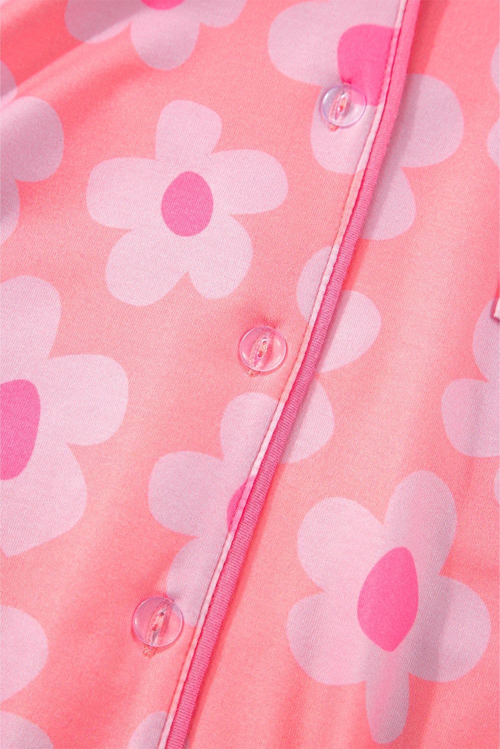 image-Green Flower Print Short Sleeve Pajamas Set
