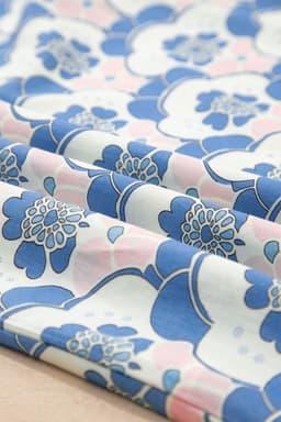 image-Sky Blue Floral Print Flounced Short Sleeve Contrast Trim V Neck Blouse