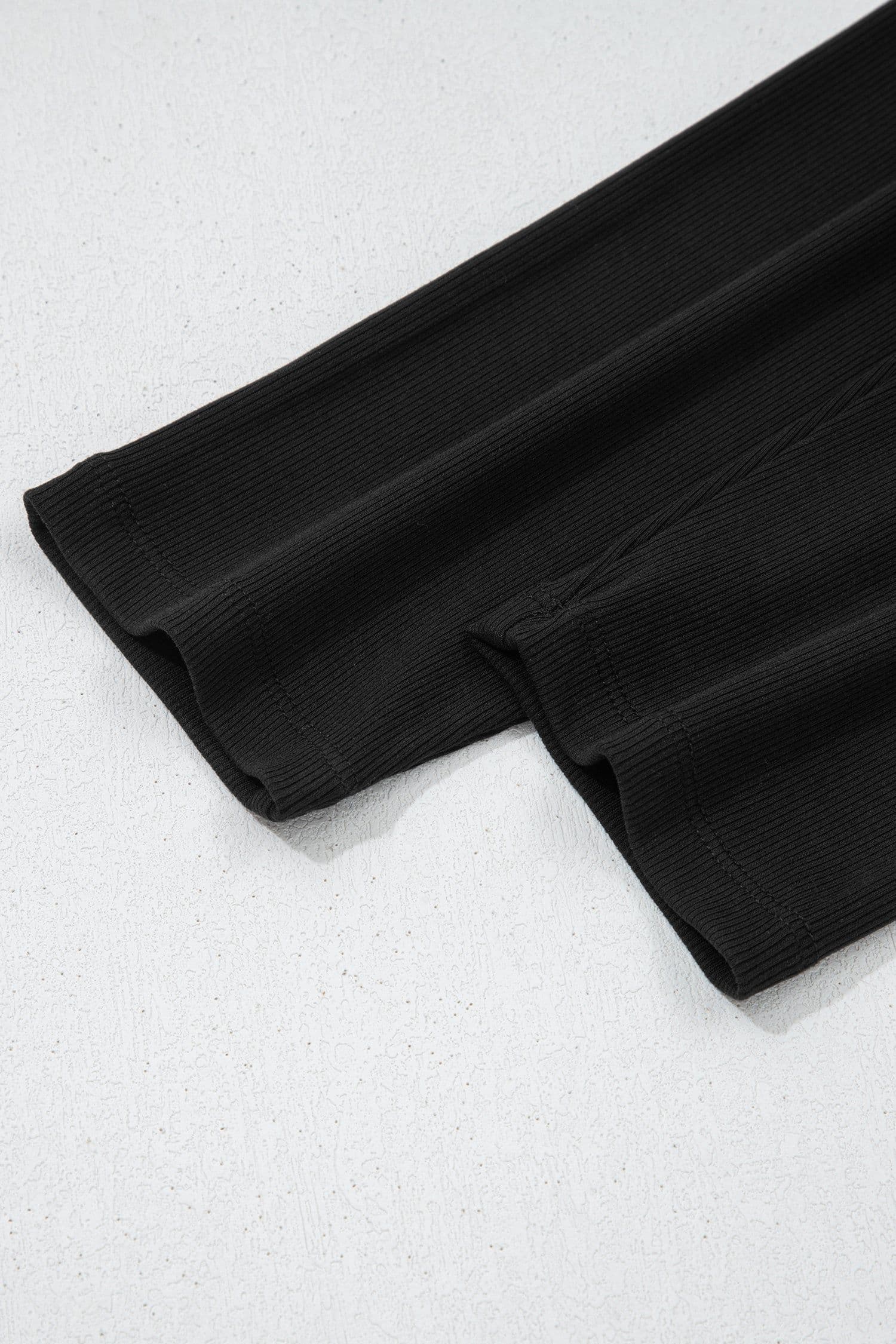image-Black Solid Color Oversize Slit Sweatshirt Ribbed Leggings 2pcs Set