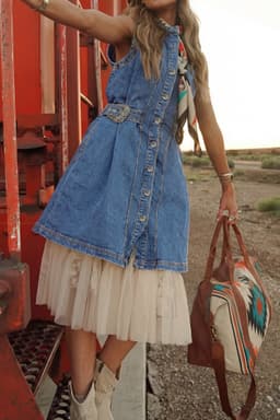image-Myosotis Western Belt Button Down Sleeveless Denim Short Dress