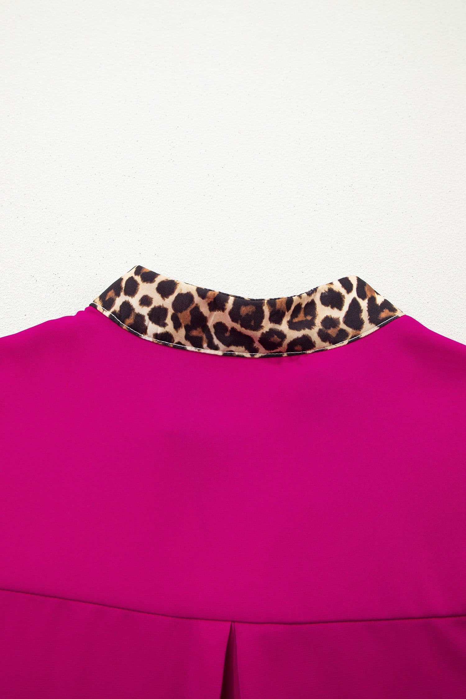 image-Violet Leopard Patchwork Split Neck Blouse
