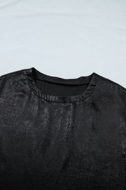 image-Black Metallic Round Neck Cap Sleeve Tee