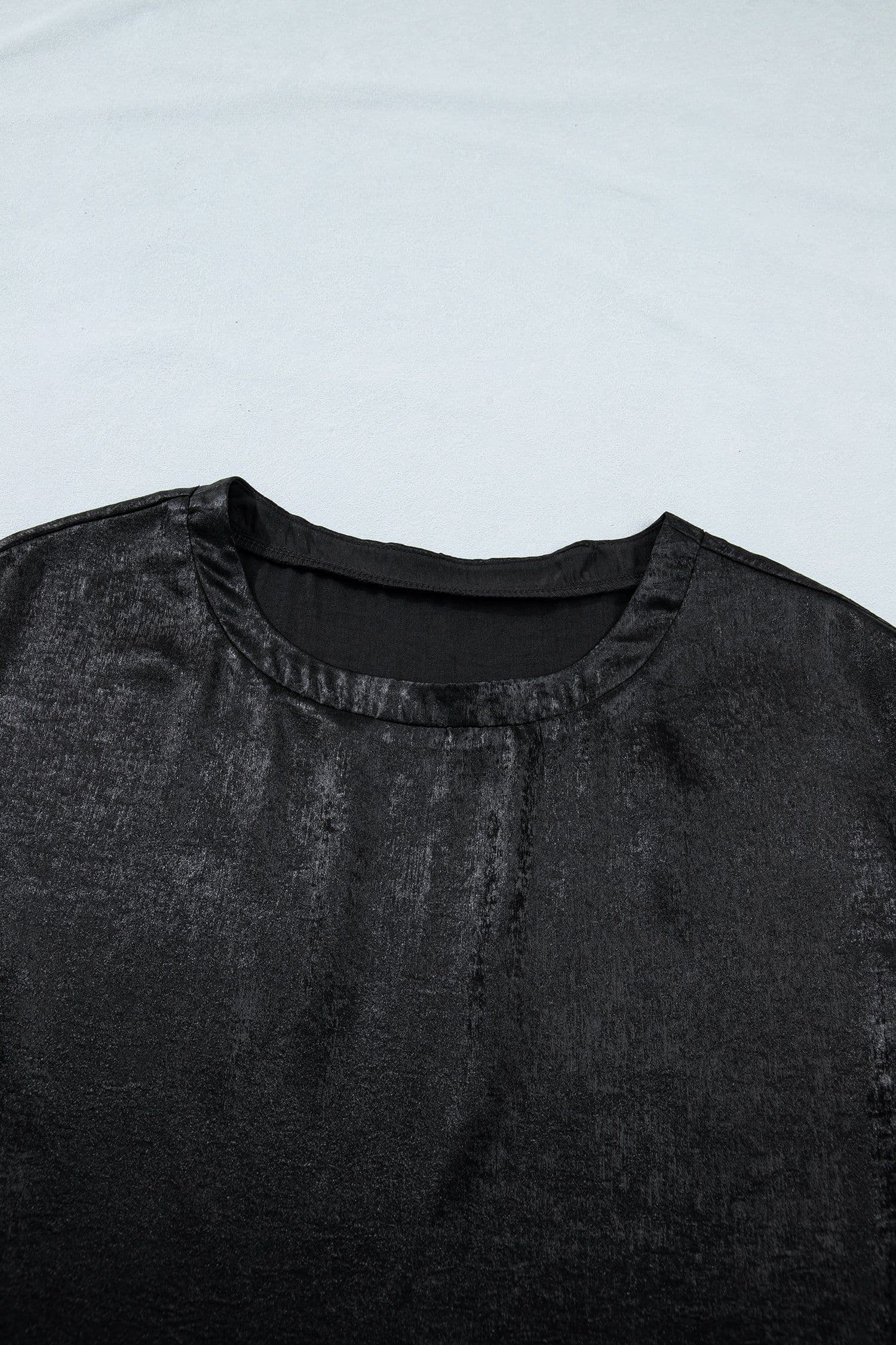 image-Black Metallic Round Neck Cap Sleeve Tee