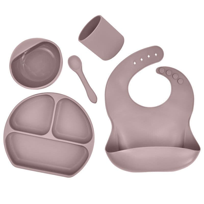 image-Silicone Children's Suction Cup Bowl Bib Baby Dinner Plate Water Cup Complementary Food Bowl Spoon Saliva Pocket Tableware
