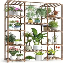 image-Multi-layer Wooden Plant Stand - 12 Tier Flower Pot Holder Rack