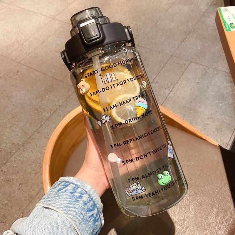 image-2000ml Sports Water Cup With Straw, Large Water Bottle, Portable Plastic High Temperature Resistant Cup