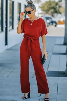 image-Black Belted Wide Leg Jumpsuit