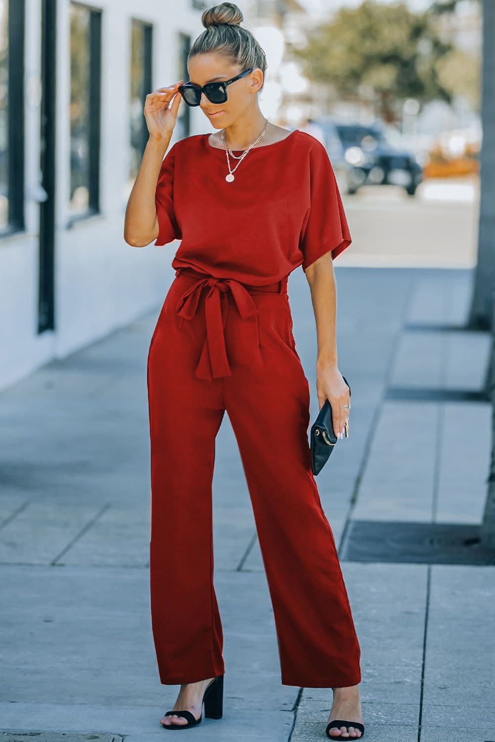 image-Black Belted Wide Leg Jumpsuit