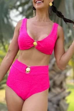 image-Rose Red Gold Shell Decor Wire-free Knotted 2pcs Bikini Swimsuit