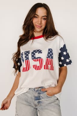 image-Jet Stream USA Flag Graphic T-Shirt Patchwork