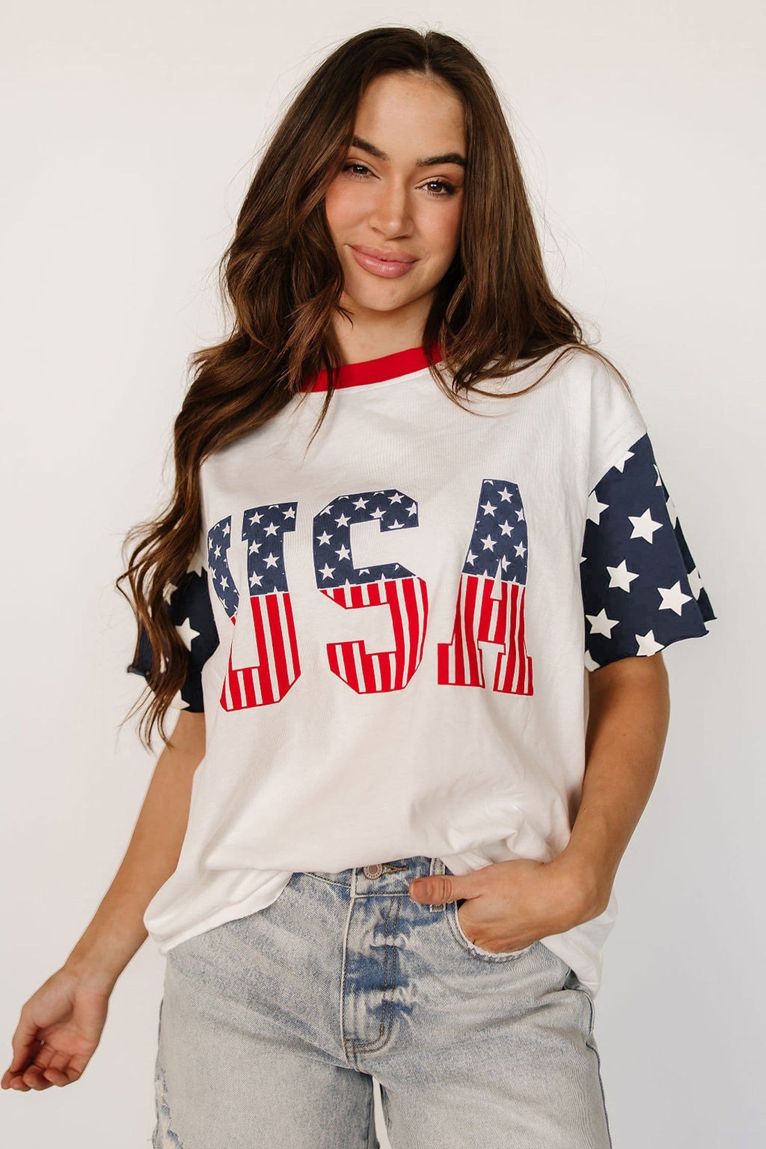 image-Jet Stream USA Flag Graphic T-Shirt Patchwork