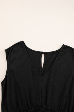 image-High Waist Shirred V Neck Jumpsuit - Sleeveless Sexy Design