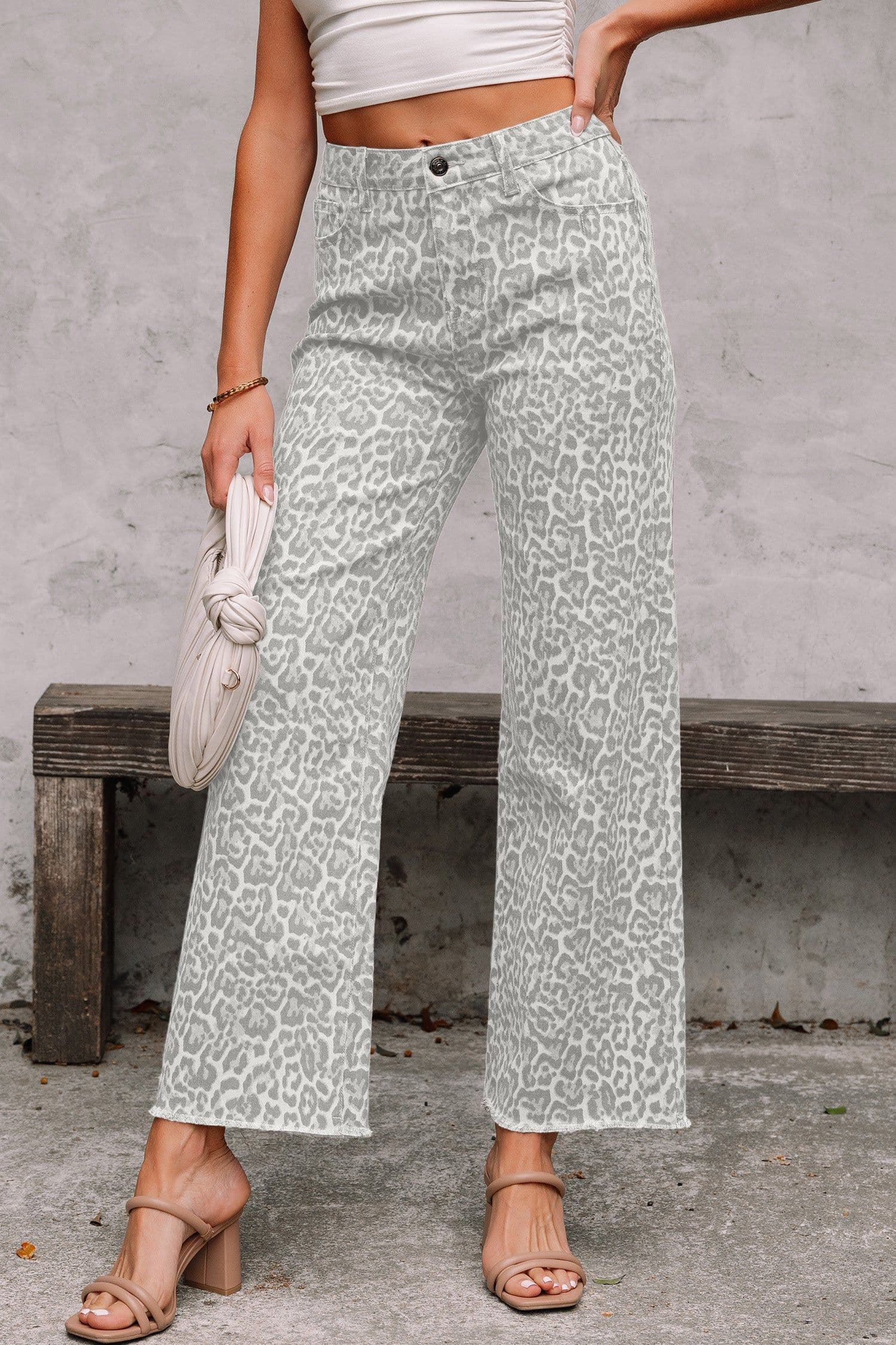 image-Sky Blue Leopard Frayed Wide Leg Jeans
