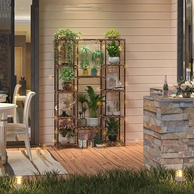 image-Multi-layer Wooden Plant Stand - 12 Tier Flower Pot Holder Rack