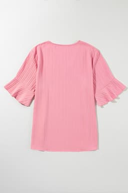 image-Peach Blossom Ruffled V Neck Textured Plus Size Top