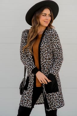 image-Leopard Patched Pocket Open Front Cardigan - Black