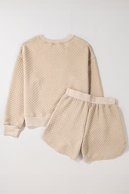 image-Parchment Quilted Long Sleeve Top & Shorts Set