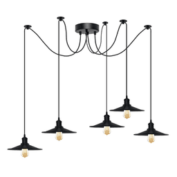 image-Black Vintage 5 Head Cone shaped shade Ceiling Pendant Light Fitting with Adjustable Cord Hanging Light Fixture