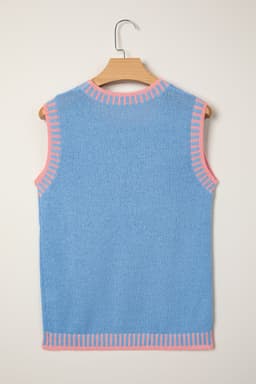 image-Sky Blue Contrast Trim Sleeveless Sweater