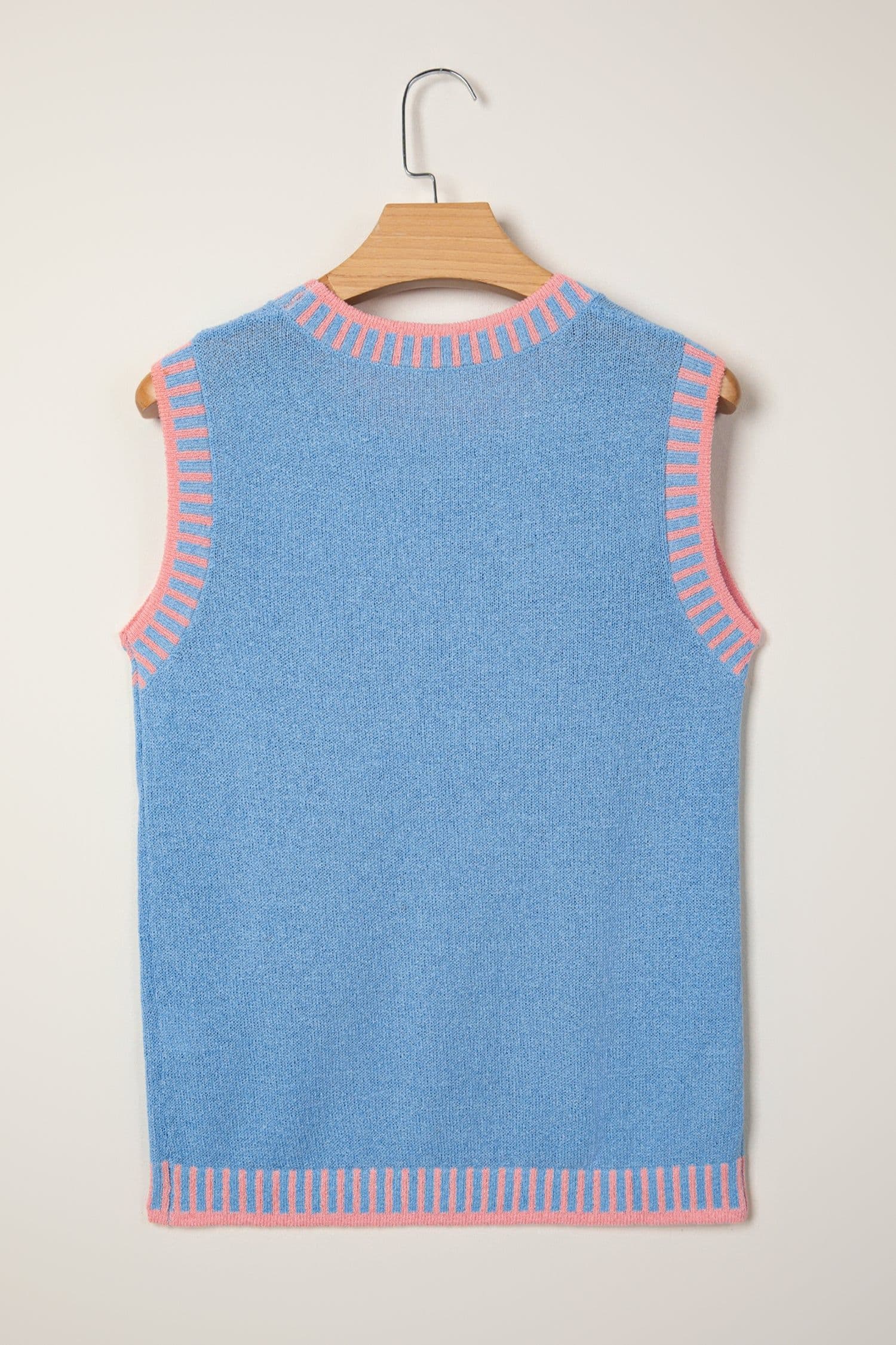 image-Sky Blue Contrast Trim Sleeveless Sweater