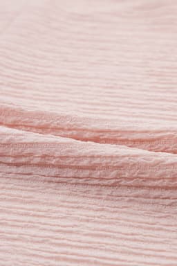 image-Light Pink Ruffled Short Sleeve Blouse - Solid Texture Elegant Design